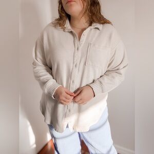 AERIE Oatmeal Ribbed Cozy Button Up Shacket